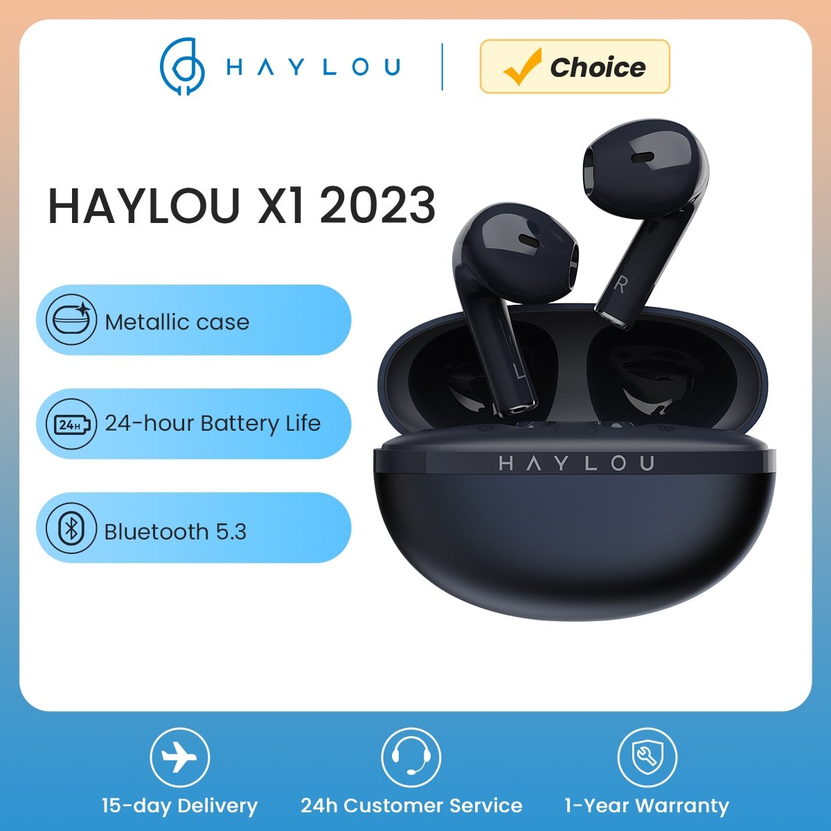 HAYLOU X1 2023 TWS auricolare Bluetooth BT5.3 auricolare Wireless custodia metallica 12mm Driver dinamico 24H durata della batteria auricolari sportivi