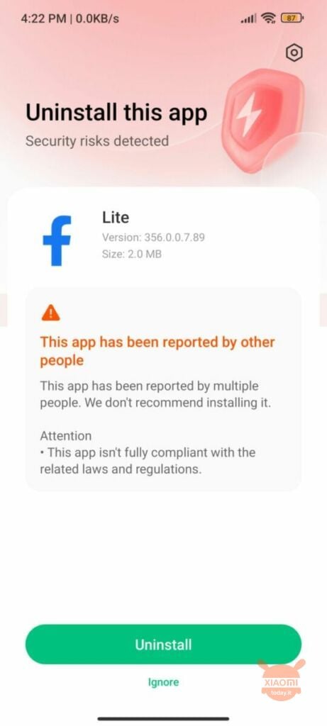 miui ने फेसबुक को एक दुर्भावनापूर्ण ऐप के रूप में रिपोर्ट किया है