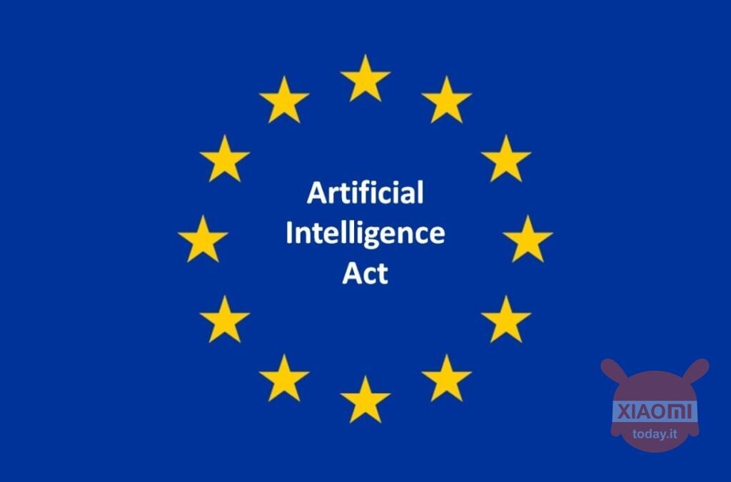 infografica ai act con bandiera europea e stelle dei paesi europei