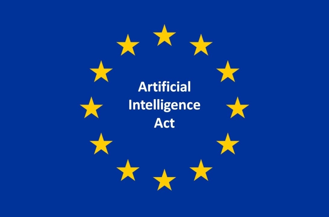 AI Act Infographic مع العلم الأوروبي ونجوم الدول الأوروبية