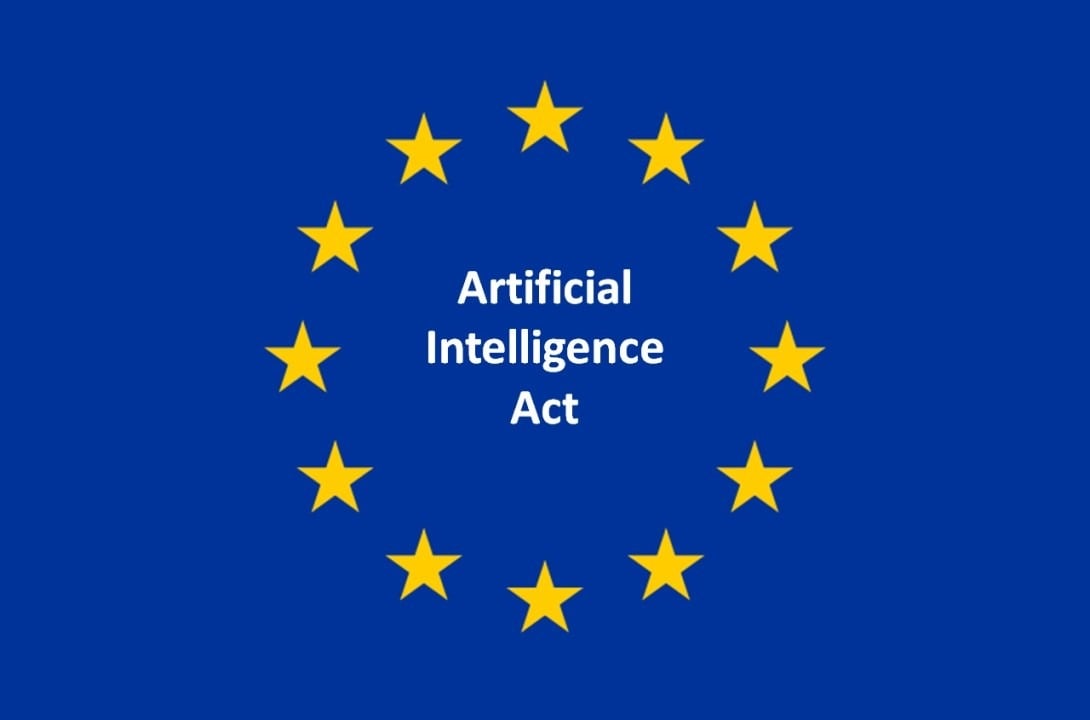 AI-Act-Infografik mit europäischer Flagge und Sternen europäischer Länder