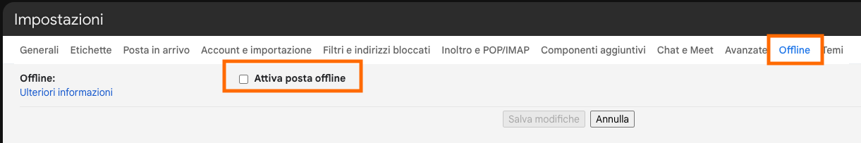 attivazione posta offline