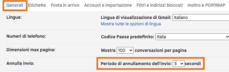 come annullare invio mail su gmail