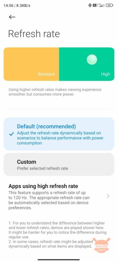 miui 15 taxa de refresc per a cada aplicació