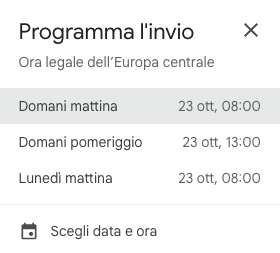 orario di programmazione invio mail