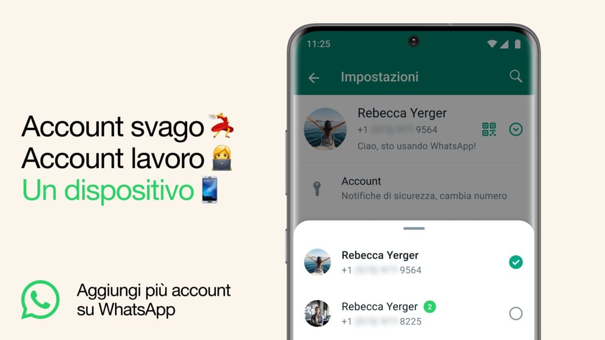 whatsapp che annuncia il doppio account su un telefono