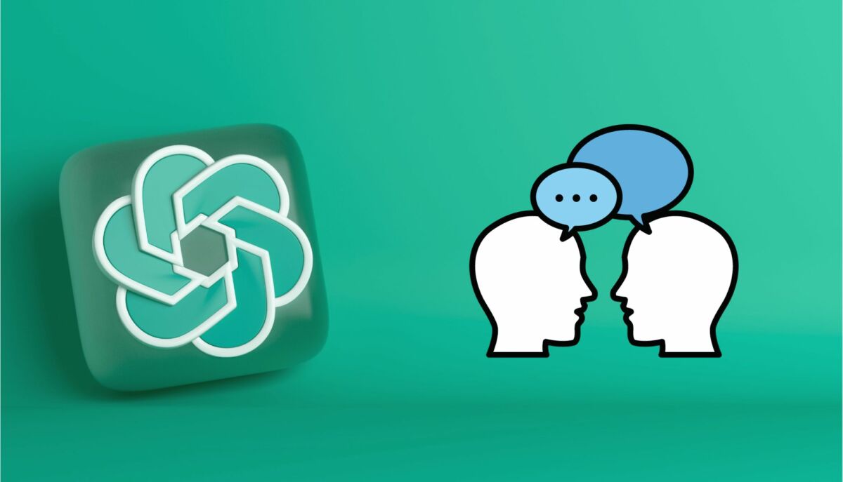 openai logo and chatgpt voice functionality to talk to the voice assistant, all on a teal background