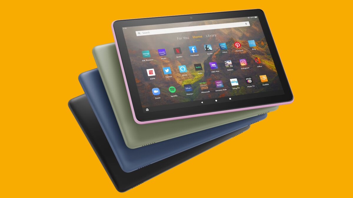 tablet amazon generik dengan latar belakang oranye