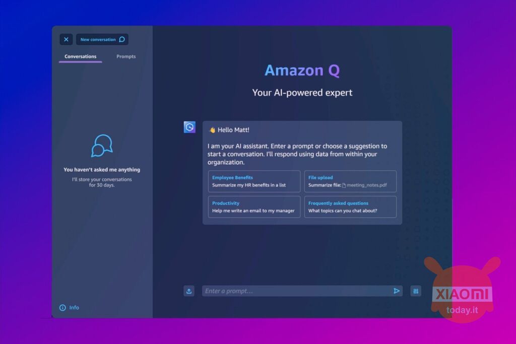 interfaccia chatbot amazon q