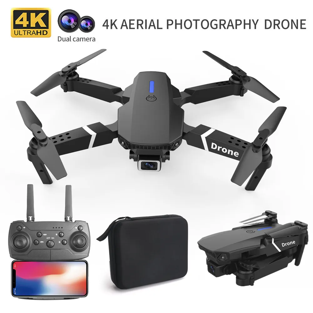 प्रोफेशनल ड्रोन E88 4k HD कैमरा वाइड एंगल वाईफाई FPV हाइट होल्ड फोल्डेबल RC क्वाड्रोटर हेलीकॉप्टर कैमरा-फ्री किड्स टॉयज