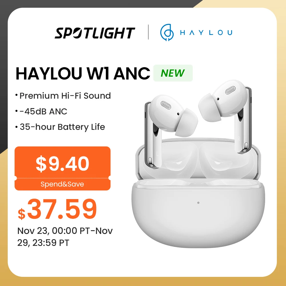 HAYLOU W1 ANC True Wireless Earbuds -45dB ANC Bluetooth 5.3 Headset Premium hi-fi Sound 35 ore di durata della batteria cuffie Wireless