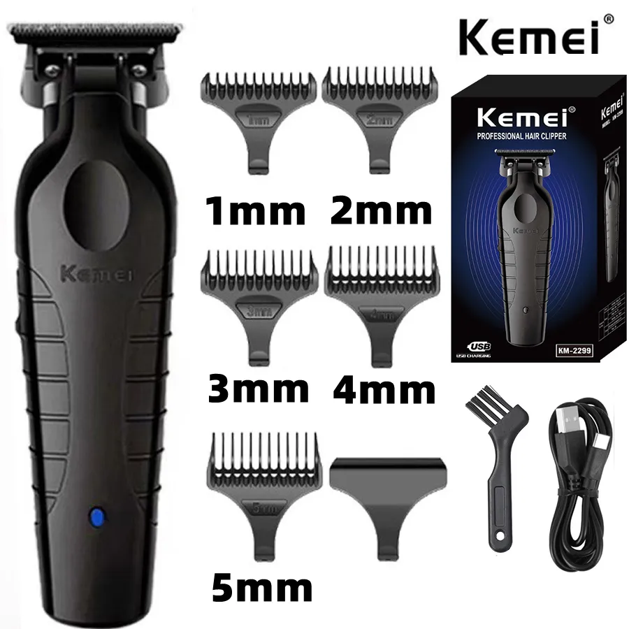 Kemei 2299 Barber Cordless Hair Trimmer 0mm Zero Gapped Carving Clipper Detailer macchina da taglio elettrica professionale