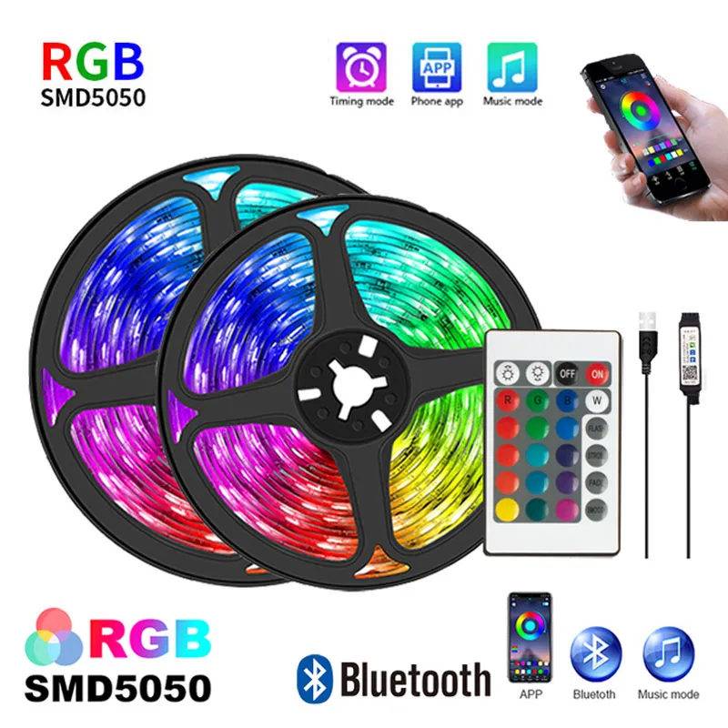 Luci di striscia a LED controllo APP RGB luci che cambiano colore con modalità remota a 24 tasti per la decorazione della stanza TV Bluetooth SMD5050 RGB