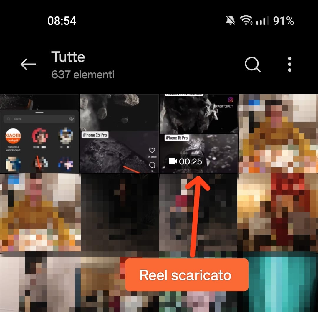 galleria dello smartphone con il reel scaricato