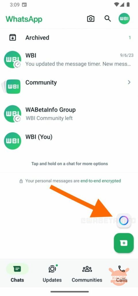 whatsapp mostra il tasto veloce per entrare nelle chat ai