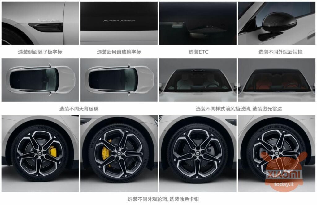 caratteristiche personalizzabili di xiaomi auto come specchietti e vetri