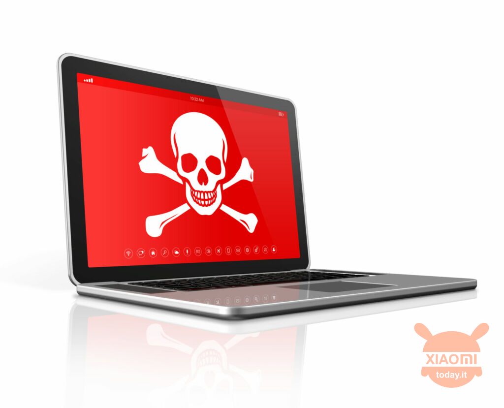 Computer portatile con simbolo dei pirati sullo schermo. 