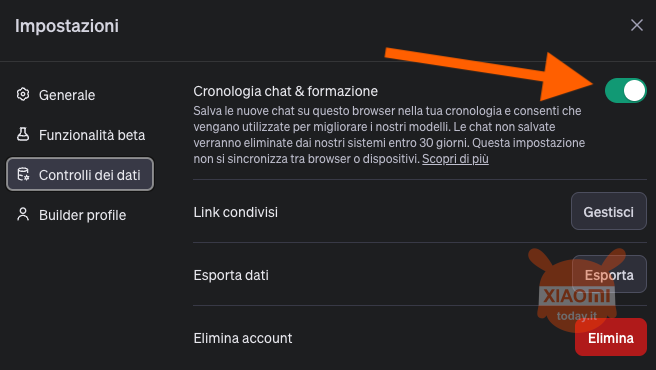 come effettuare la disattivazione cronologia e addestramento chatgpt