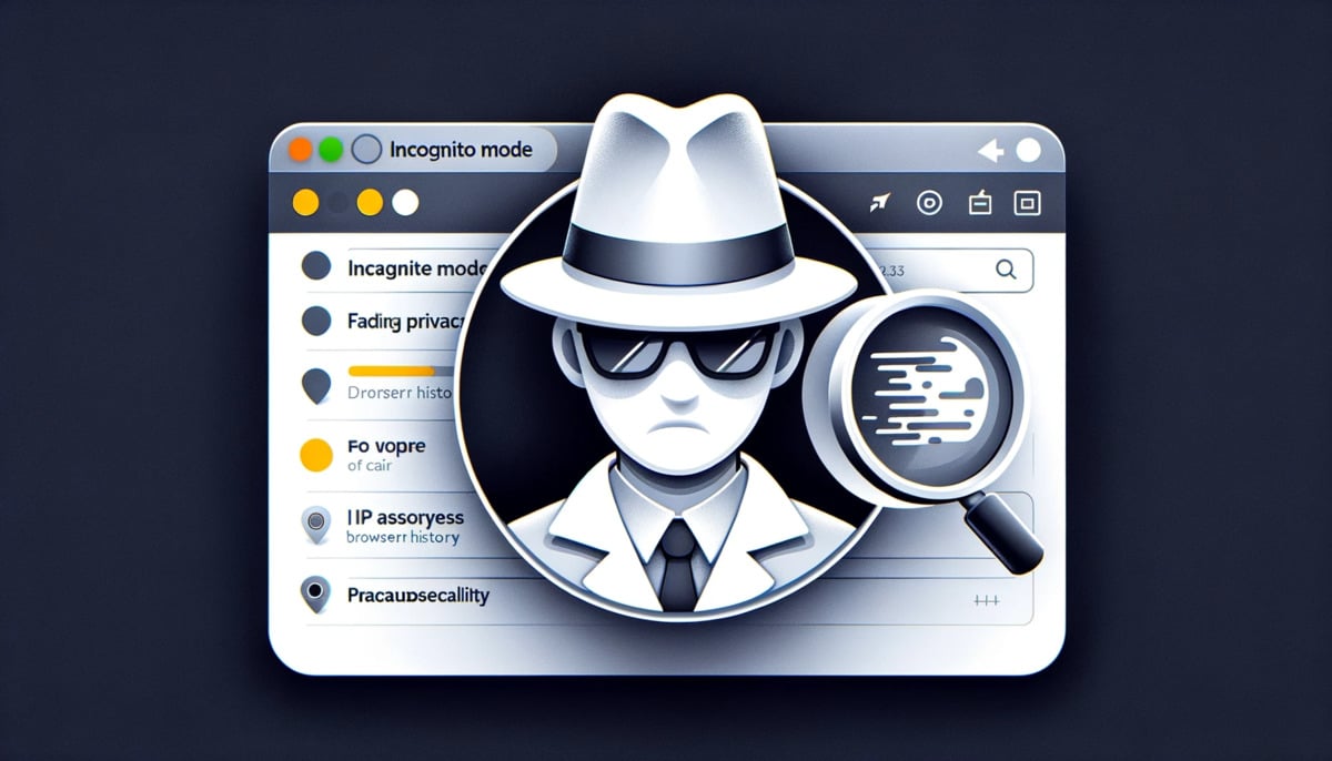 incognito mode represented by a man with a gray hat and glasses on a Mac window background