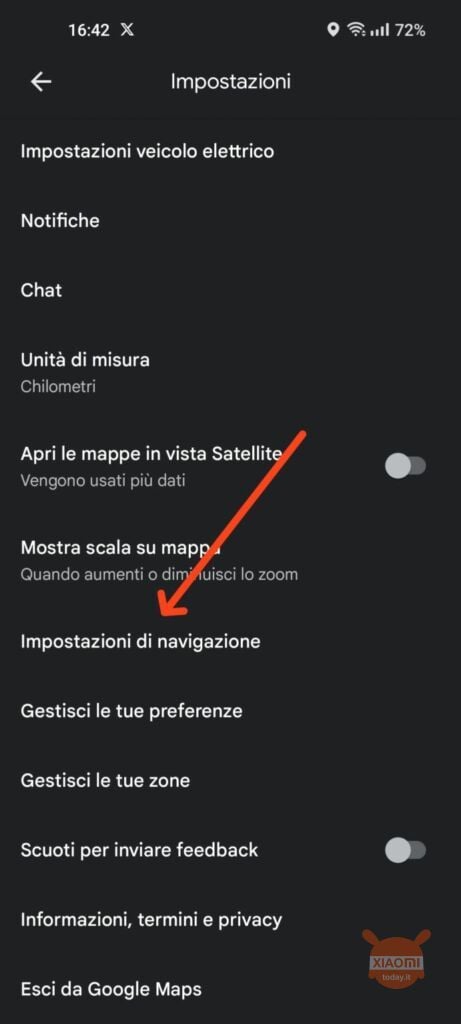 l'opzione impostazioni di navigazione nell'app android di google maps