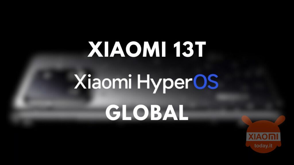xiaomi 13t di latar belakang dengan tulisan hyperos global