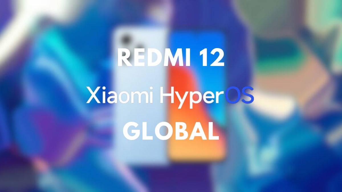 redmi 12 i bakgrunden med hyperos global skrift