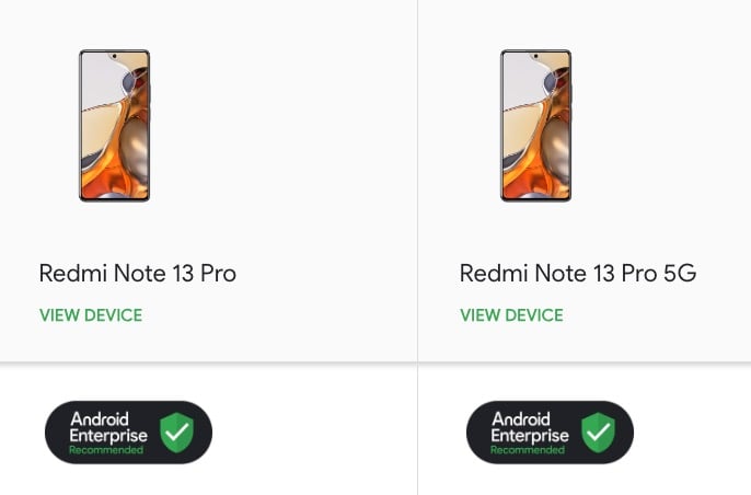 redmi note 13 pro android enterprise certified