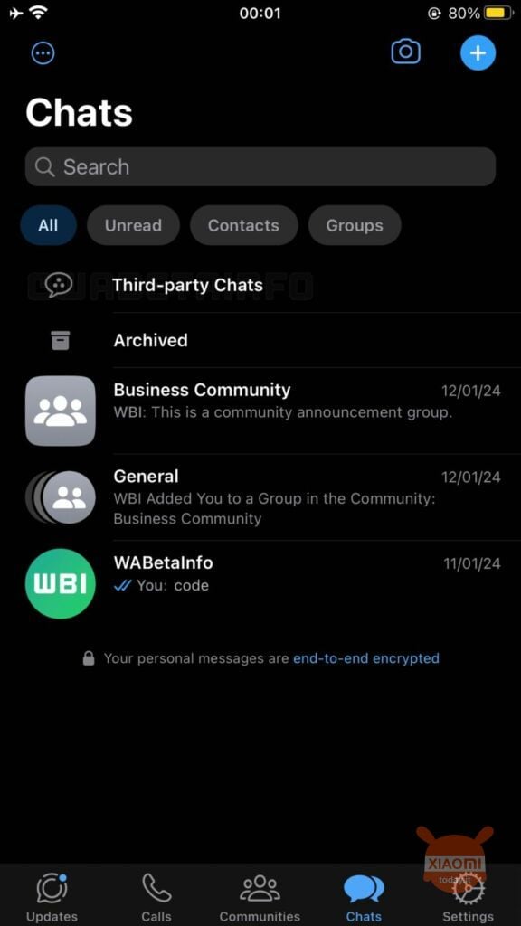 anteprima mobile chat di terze parti whatsapp