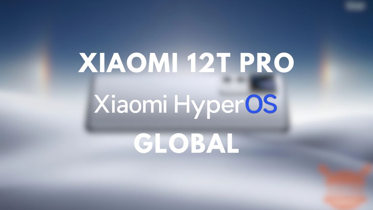 xiaomi 12t pro di latar belakang dengan tulisan hyperos global