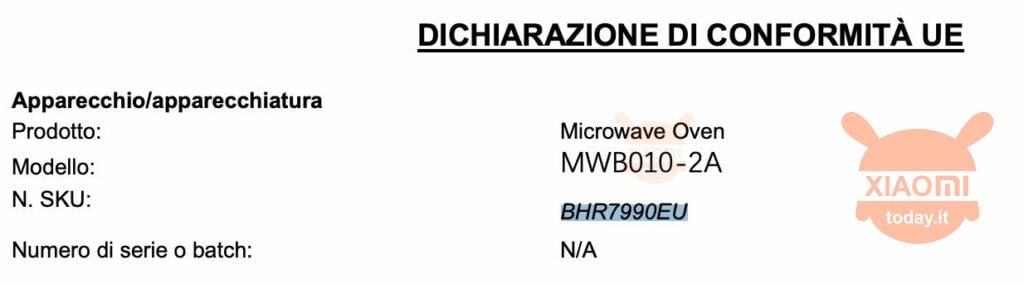 dati relativi al forno a microonde di xiaomi in arrivo in italia