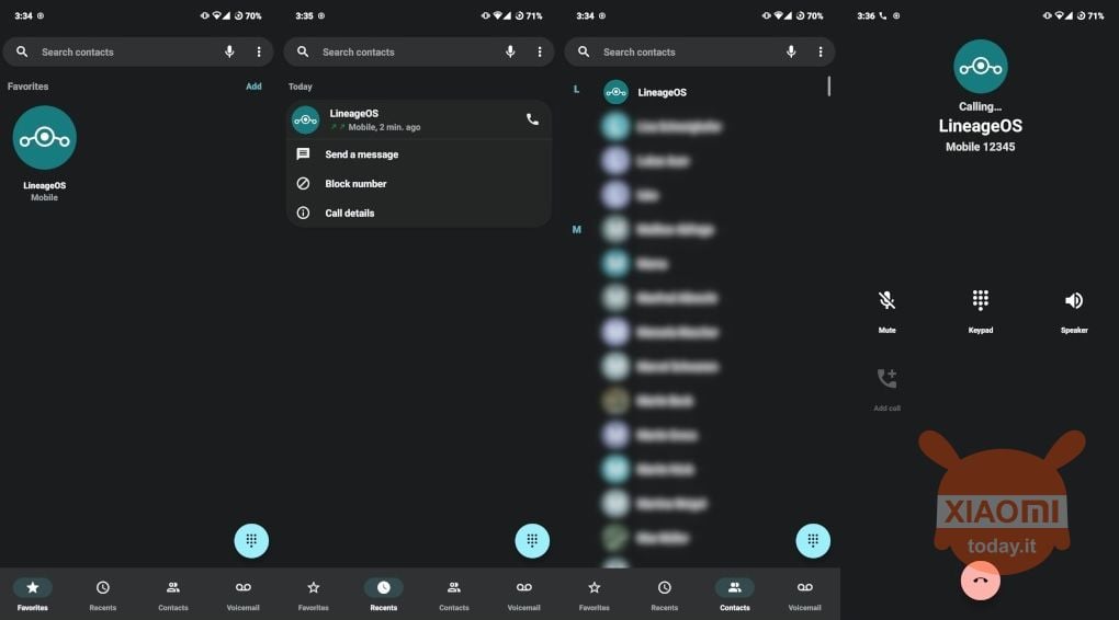 dialer messaggi e contatti lineageos 21