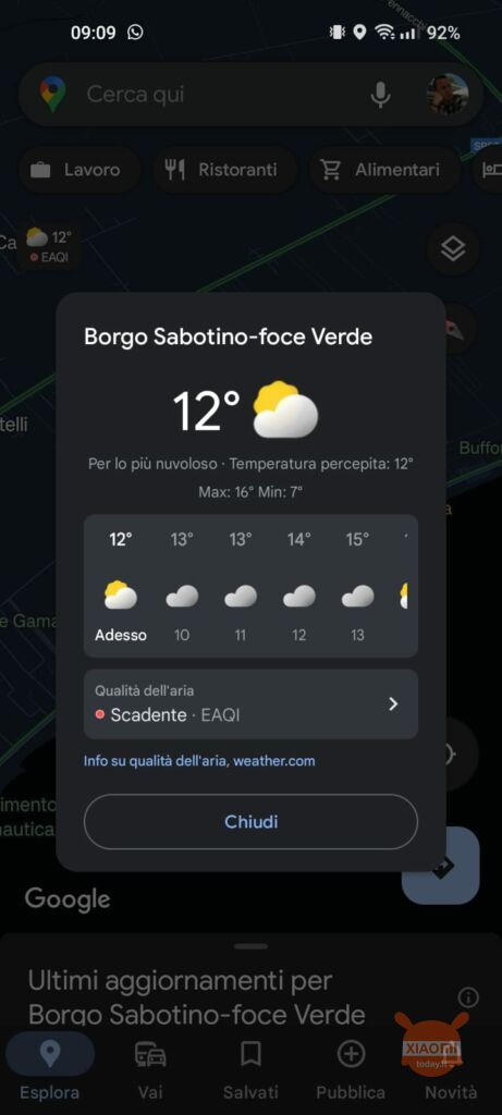 google maps mostra la qualità dell'aria sull'applicazione mobile