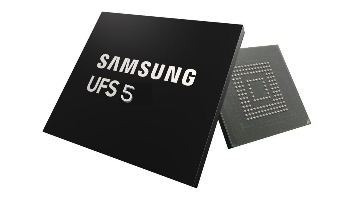 Memoria Samsung UFS 5.0 sobre fondo blanco.