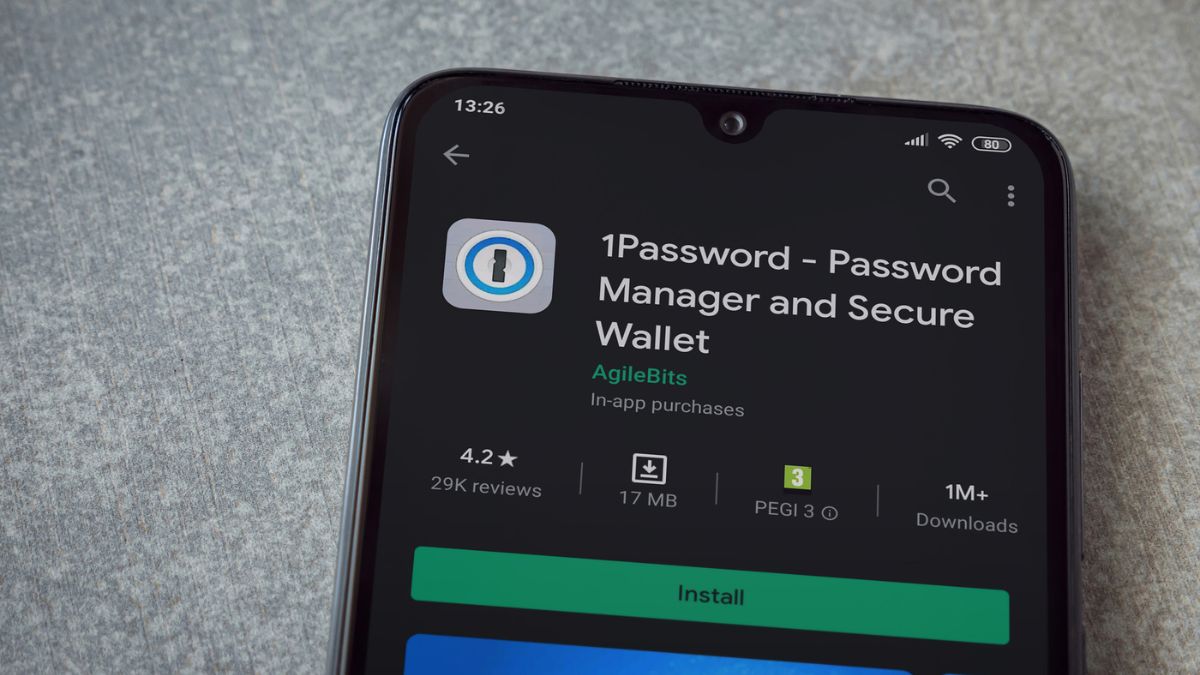 1password logo on the play store of an android smartphone