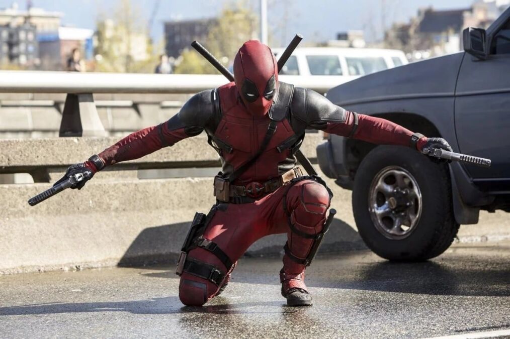 deadpool in an iconic move on the street during the film