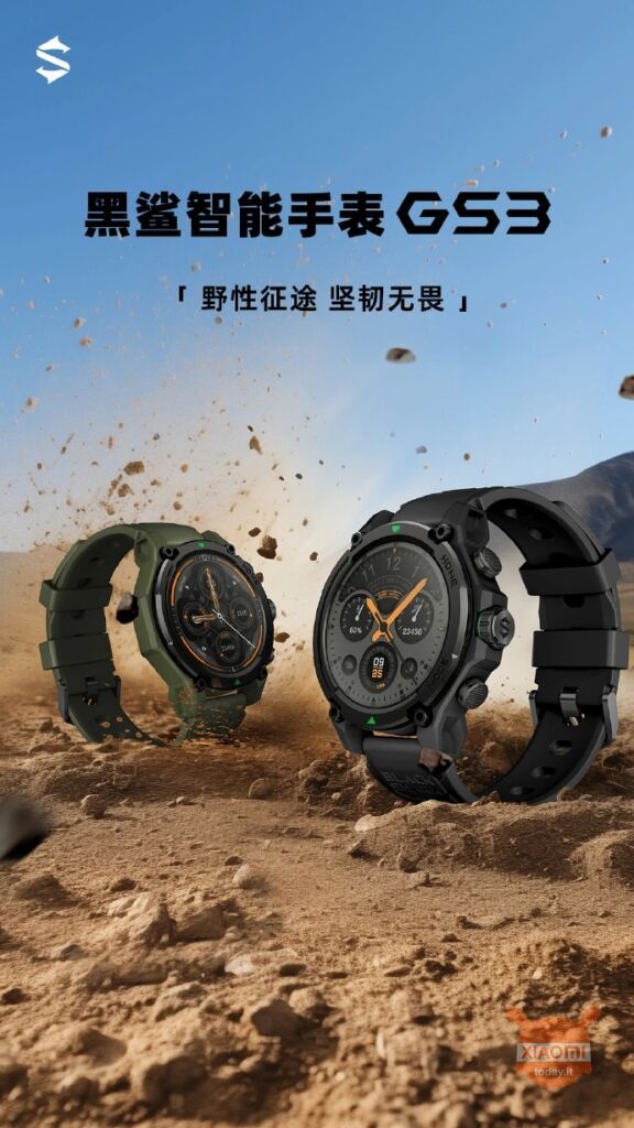 Black Shark GS3 nei colori verde militare e nero. locandina pubblicitaria ufficiale 