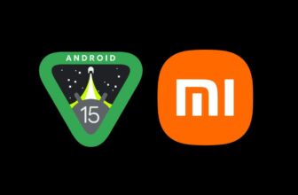 loghi android 15 e xiaomi per annunciare la beta 1 del sistema operativo su sfondo nero