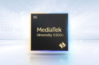il processore mediatek dimensity 9300+ su sfondo blu argentato
