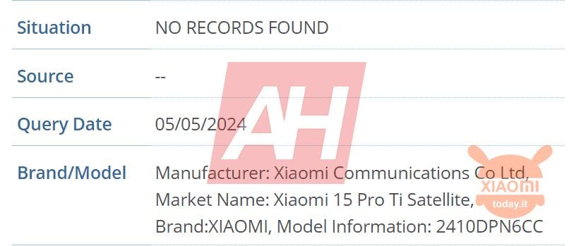 Sertifikasi IMEI Satelit Xiaomi 15 Pro Ti