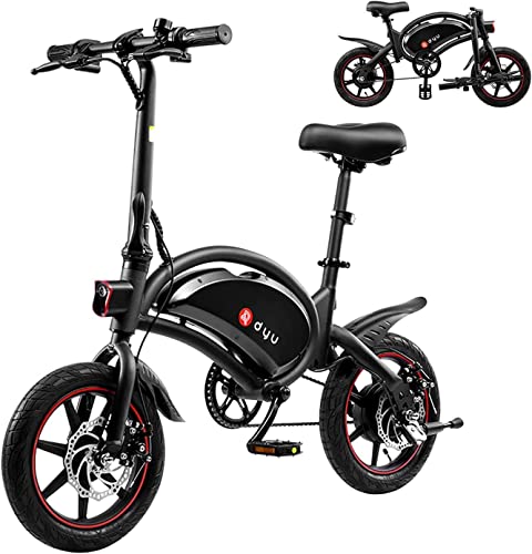 DYU Bicicletta Elettrica Pieghevole,14 pollici Portatile E-bike,Smart Bici Elettrica con Pedalata Assistita,3 Modalità di Guida,Regolabile in Altezza,Compatta Portatile,Unisex Adulto (Nero,D3F-10AH)