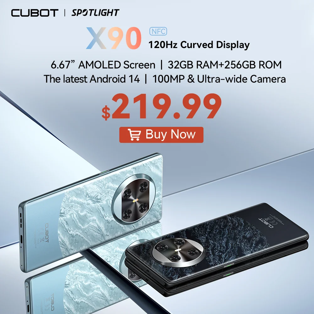 [Anteprima mondiale] CUBOT X90, smartphone Android 14, display curvo AMOLED da 6,67 pollici a 120 Hz, 32 GB di RAM (16 GB + 16 GB estesi), 256 GB di ROM, Helio G99, 4G telefono cellulare in offerta, NFC, 100MP, phone