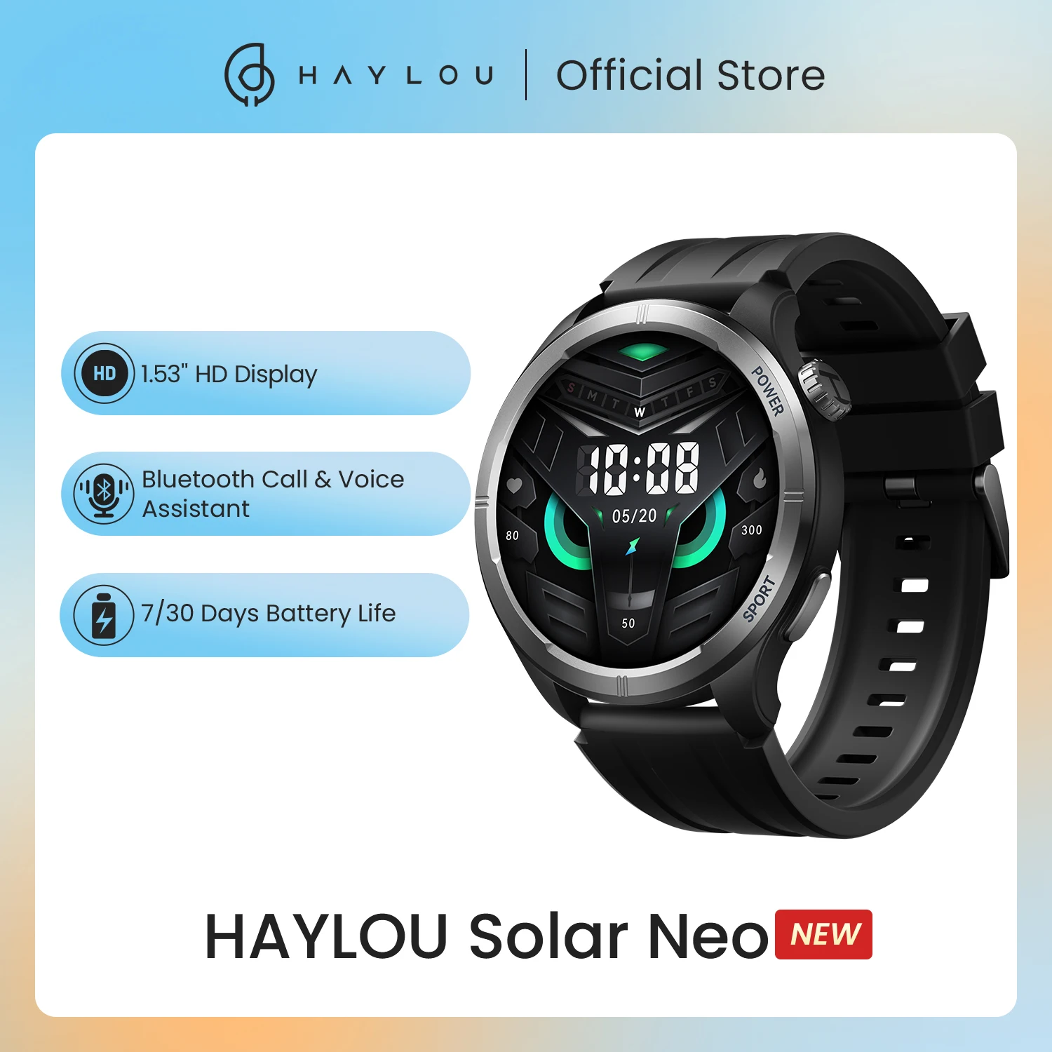 HAYLOU Solar Neo Smart Watch 1.53 ''Display HD Bluetooth Call 24H monitoraggio della salute smartwatch uomo donna Smart Sport Watchs