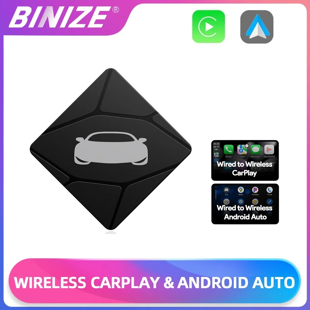 Adaptador inalámbrico CarPlay Binize con conexión por cable a inalámbrica 2 en 1 Caja automática inalámbrica Android para Mazda Toyota Peugeot Volvo