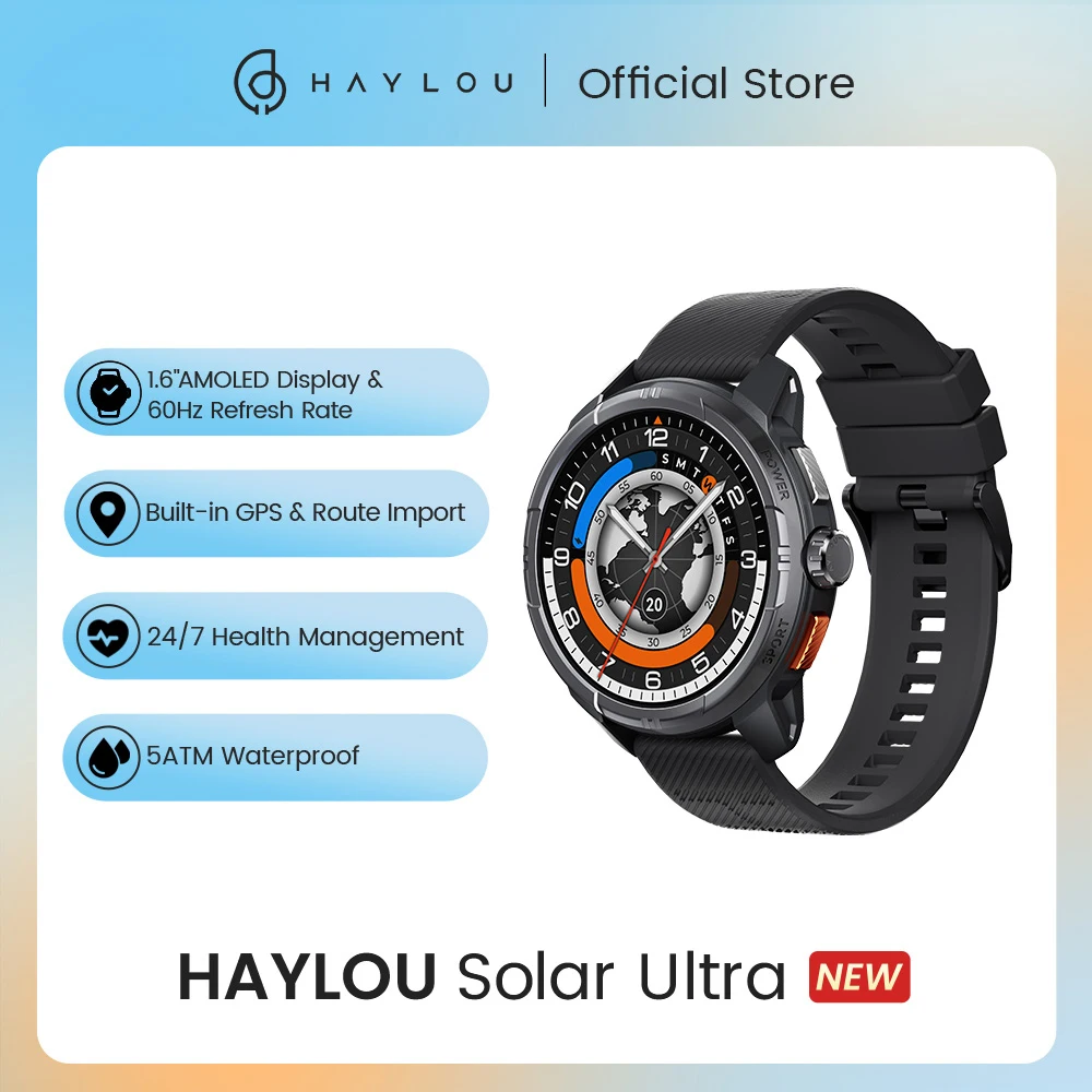 HAYLOU Solar Ultra GPS Smart Watch Display AMOLED da 1,6 pollici Frequenza di aggiornamento 60Hz Chiamate Bluetooth Resistenza all'acqua 5ATM Smartwatch sportivo
