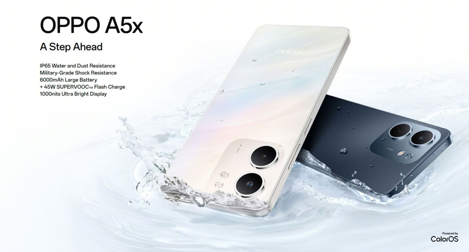 OPPO A5x 5G svelato con Dimensity 6300 e certificazione MIL-STD-810H