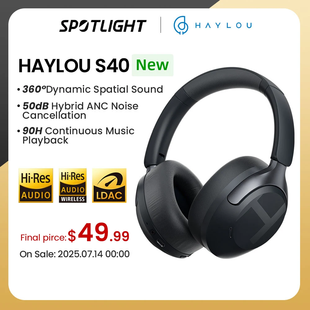 HAYLOU S40 ANC Cuffia wireless 50dB Cancellazione del rumore Auricolare audio spaziale 3D ad alta risoluzione con LDAC Bluetooth 6.0 Over Ear Auricolare