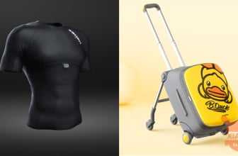 Xiaomi Zenph smart t-shirt and suitcase with child seat presented