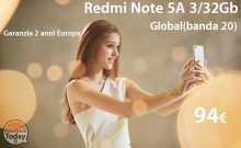 Codice Sconto – Xiaomi Redmi Note 5A 3/32 Gb (banda 20) a 94€ garanzia 2 anni Europa